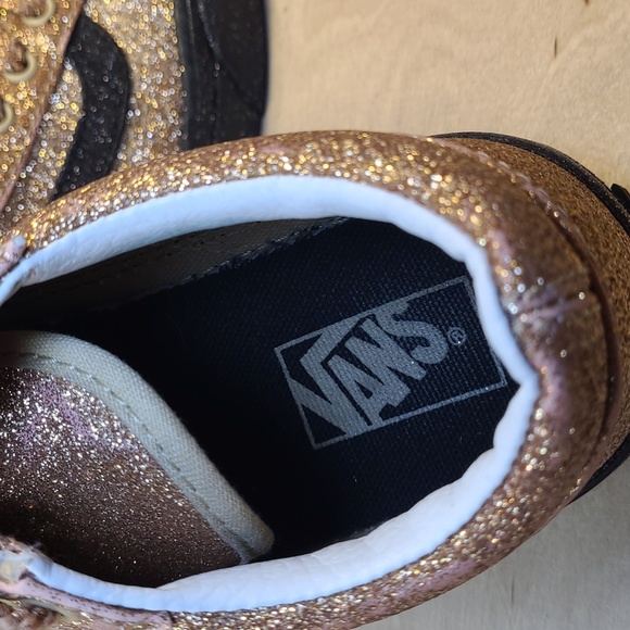 Vans Old Skool Off The Wall Gold Black Glitter Kids Shoes - Picture 8 of 9